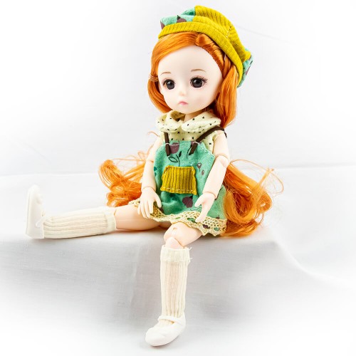 Шарнирная кукла Валала в зелёном сарафане и шапочке 23 см