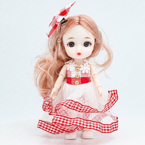 Шарнирная кукла Smile в клетчатом платье 16 см