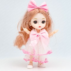 Шарнирная кукла Smile в бело-розовом платье с бантиком 16 см