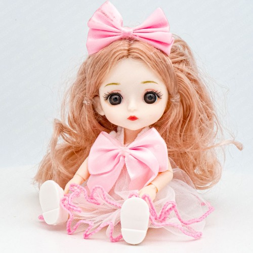 Шарнирная кукла Smile в бело-розовом платье с бантиком 16 см