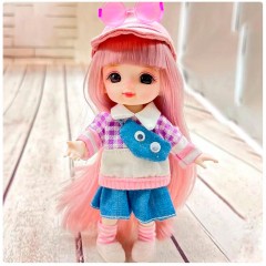 Шарнирная кукла Senli в розовой кепке и очках 16 см