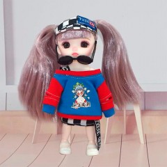 Шарнирная кукла Senli в синей кофте и очках 16 см