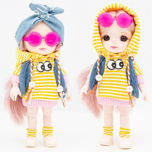 Шарнирная кукла Senli в жёлтом худи и очках 16 см