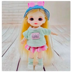 Шарнирная кукла Senli в розовой юбке и очках 16 см