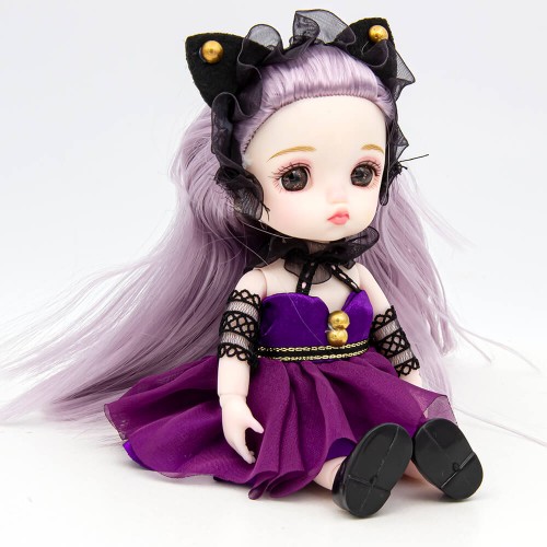 Шарнирная кукла Senli в фиолетовом наряде с ушками 16 см