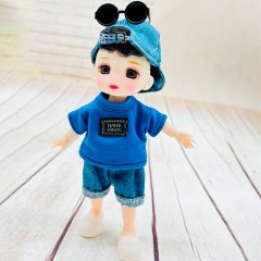 Шарнирная кукла Senli мальчик в синей футболке и очках 16 см