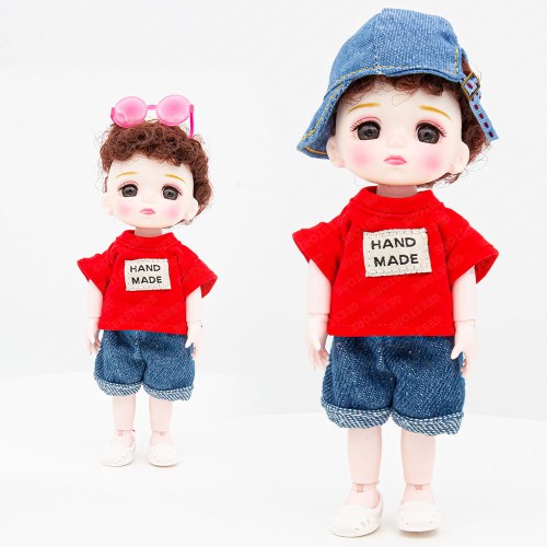 Шарнирная кукла Senli мальчик в красной футболке и очках 16 см