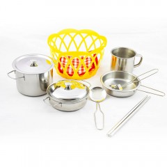 Детский набор металлической посуды в корзинке 11 предметов